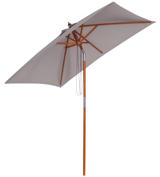 Outsunny Ombrellone da Giardino Inclinabile 2x1.5m, 6 Stecche, Palo in Legno e Apertura a Corda, Grigio|Aosom