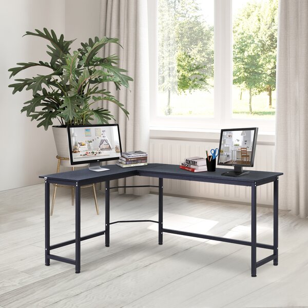 Vinsetto Scrivania ad Angolo in Legno Truciolare e Metallo Nero 168 x 120 x75 cm