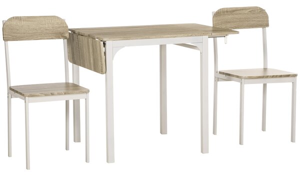HOMCOM Set Tavolo da Pranzo per 2 Persone, Tavolo Pieghevole in Legno e Metallo con 2 Sedie da Pranzo per Cucina e Soggiorno, Legno Naturale