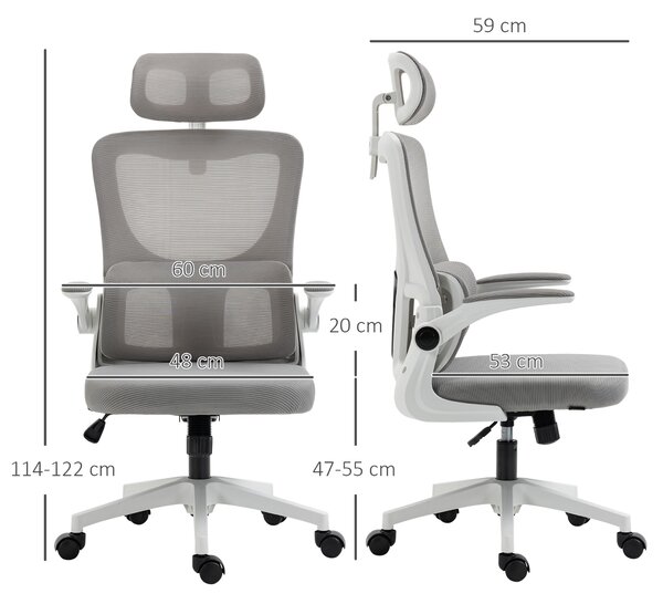 Vinsetto Poltrona da Ufficio con Poggiapiedi e Poggiatesta, Sedia da Ufficio Ergonomica ad Altezza Regolabile, 60x59x114-122 cm, Grigio|Aosom Italy