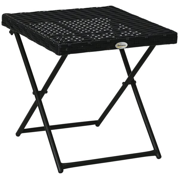 Outsunny Tavolino da Giardino Pieghevole Salvaspazio in Rattan Sintetico e Acciaio, 40x40x40cm, Nero|Aosom