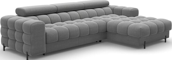 Divano angolare grigio tortora allungabile/con contenitore (con penisola a destra/con chaise lounge) con rivestimento in velluto Felro – ELTAP