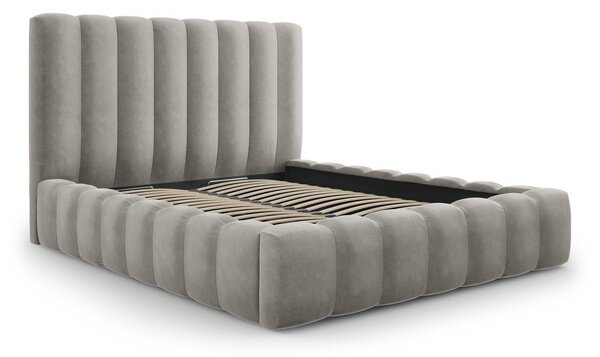 Letto matrimoniale imbottito grigio chiaro con contenitore con griglia 200x200 cm Kelp - Micadoni Home