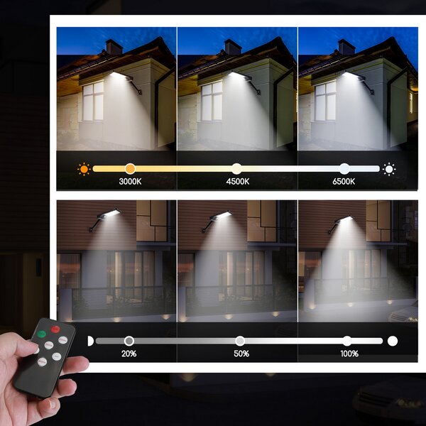 Faro Led 40W Nero con pannello solare IP65 Bianco freddo 6500K con sensore crepuscolare e di movimento Aigostar