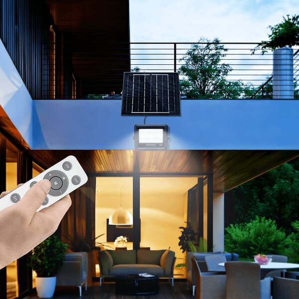 Faro Led 50W nero con pannello solare IP65 Bianco freddo 6500K Dimmerabile con telecomando e con sensore crepuscolare Aigostar