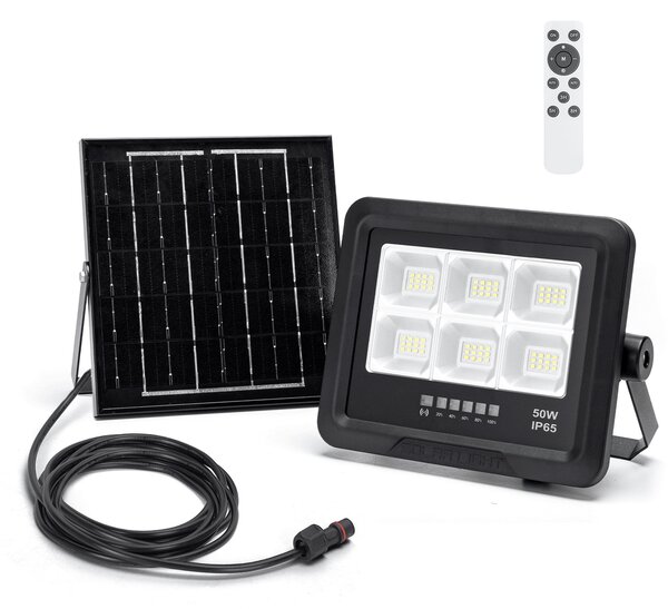 Faro Led 50W nero con pannello solare IP65 Bianco freddo 6500K Dimmerabile con telecomando e con sensore crepuscolare Aigostar
