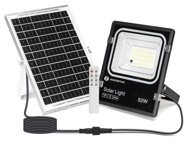 Faro Led 50W Nero con pannello solare IP66 CCT temperatura colore regolabile Dimmerabile con telecomando e crepuscolare Aigostar