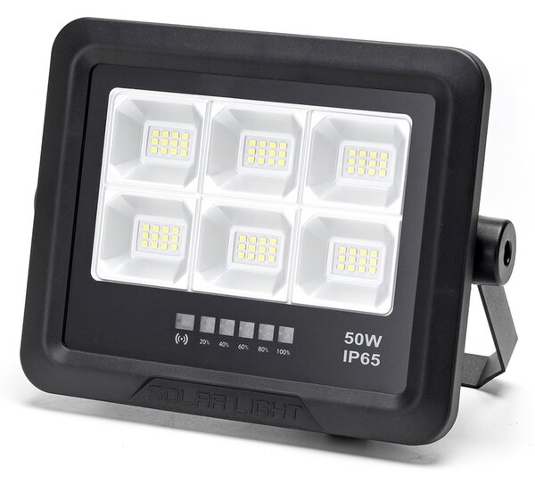 Faro Led 50W nero con pannello solare IP65 Bianco freddo 6500K Dimmerabile con telecomando e con sensore crepuscolare Aigostar
