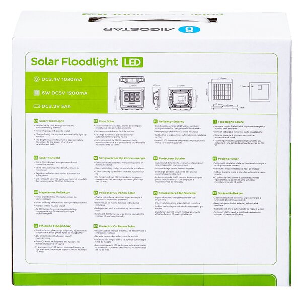 Faro Led 50W nero con pannello solare IP65 Bianco freddo 6500K Dimmerabile con telecomando e con sensore crepuscolare Aigostar