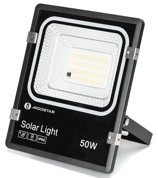 Faro Led 50W Nero con pannello solare IP66 CCT temperatura colore regolabile Dimmerabile con telecomando e crepuscolare Aigostar