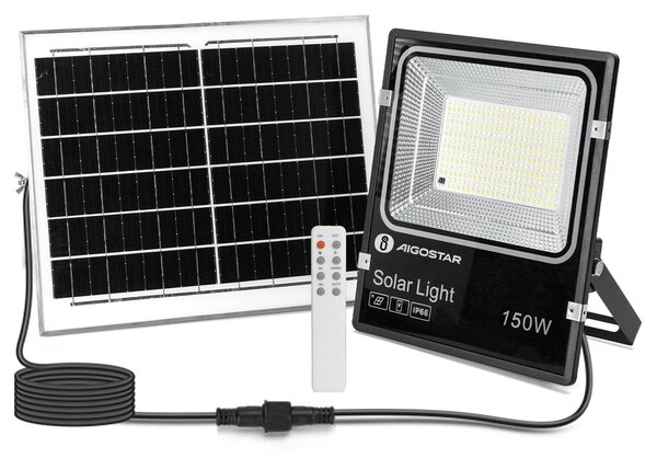 Faro Led 150W Nero con pannello solare IP66 CCT temperatura colore regolabile Dimmerabile con telecomando e crepuscolare Aigostar