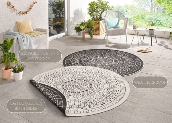 Tappeto da esterno nero e crema, ø 200 cm Porto - NORTHRUGS
