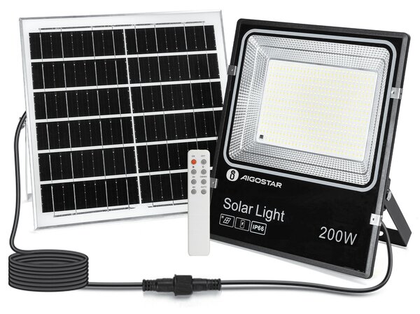 Faro Led 200W Nero con pannello solare IP66 CCT temperatura colore regolabile Dimmerabile con telecomando e crepuscolare Aigostar