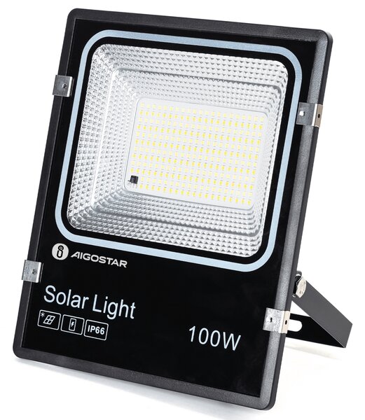Faro Led 100W Nero con pannello solare IP66 CCT temperatura colore regolabile Dimmerabile con telecomando e crepuscolare Aigostar