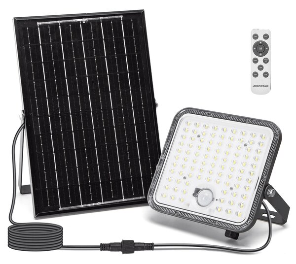 Faro Led 120W Grigio con pannello solare IP66 Bianco freddo 6500K Dimmerabile telecomando con sensore crepuscolare e di movimento Aigostar