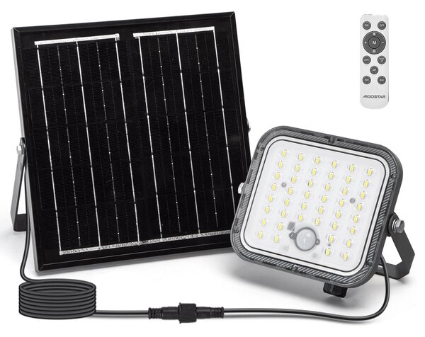 Faro Led 80W Grigio con pannello solare IP66 Bianco freddo 6500K Dimmerabile telecomando con sensore crepuscolare e di movimento Aigostar