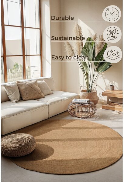 Tappeto rotondo di colore naturale in iuta reversibile ø 140 cm Braided – Hanse Home