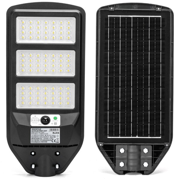 Lampione stradale Led 150W Nero con pannello solare IP65 Bianco freddo 6500K con sensore crepuscolare e di movimento Aigostar