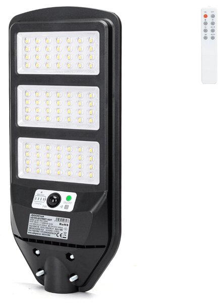 Lampione stradale Led 150W Nero con pannello solare IP65 Bianco freddo 6500K con sensore crepuscolare e di movimento Aigostar