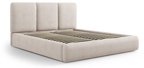 Letto matrimoniale imbottito beige con contenitore con griglia 160x200 cm Brody - Mazzini Beds