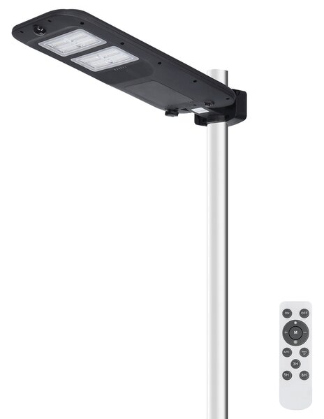 Lampione stradale Led 180W Nero con pannello solare IP65 Bianco freddo 6500K con sensore crepuscolare e di movimento Aigostar