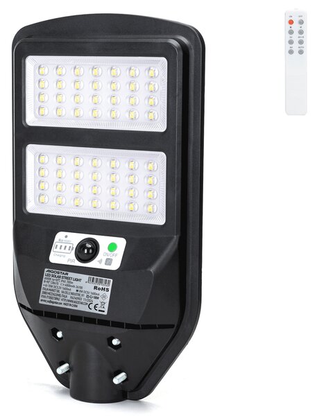 Lampione stradale Led 70W Nero con pannello solare IP65 Bianco freddo 6500K con sensore crepuscolare e di movimento Aigostar