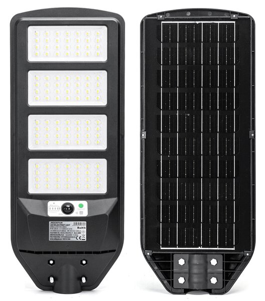 Lampione stradale Led 200W Nero con pannello solare IP65 Bianco freddo 6500K con sensore crepuscolare e di movimento Aigostar