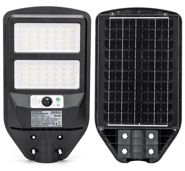 Lampione stradale Led 70W Nero con pannello solare IP65 Bianco freddo 6500K con sensore crepuscolare e di movimento Aigostar
