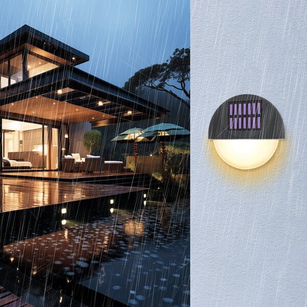 Applique Led 1W Nero Rotondo con pannello solare IP44 Bianco caldo 2700K con sensore crepuscolare Aigostar