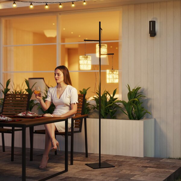 Outsunny Lampada da Esterno Solare in stile Boho con Base Quadrata, in Rattan PE e Acciaio, 45x45x178 cm, Nero e Giallo
