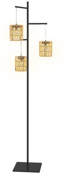 Lampada Solare da Esterno in stile Boho 45x45x178 cm in Rattan PE e Acciaio Nero e Giallo