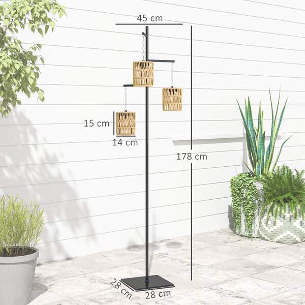 Outsunny Lampada da Esterno Solare in stile Boho con Base Quadrata, in Rattan PE e Acciaio, 45x45x178 cm, Nero e Giallo
