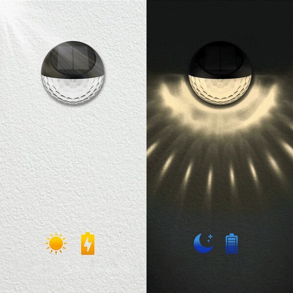 Applique Led 2W Nero con pannello solare IP44 Bianco caldo 2700K con sensore crepuscolare Aigostar