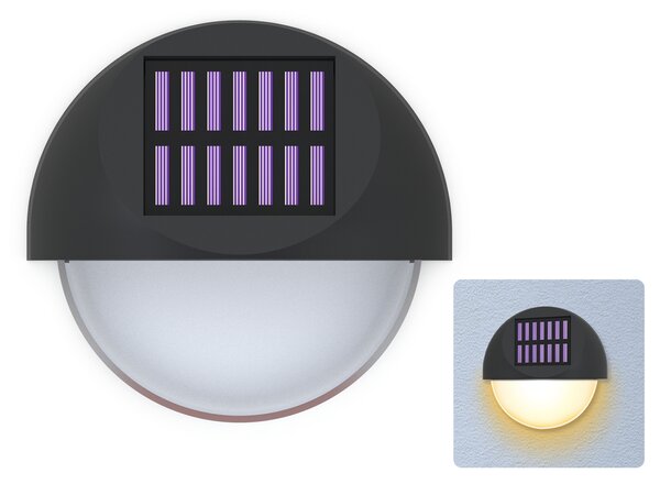 Applique Led 1W Nero Rotondo con pannello solare IP44 Bianco caldo 2700K con sensore crepuscolare Aigostar