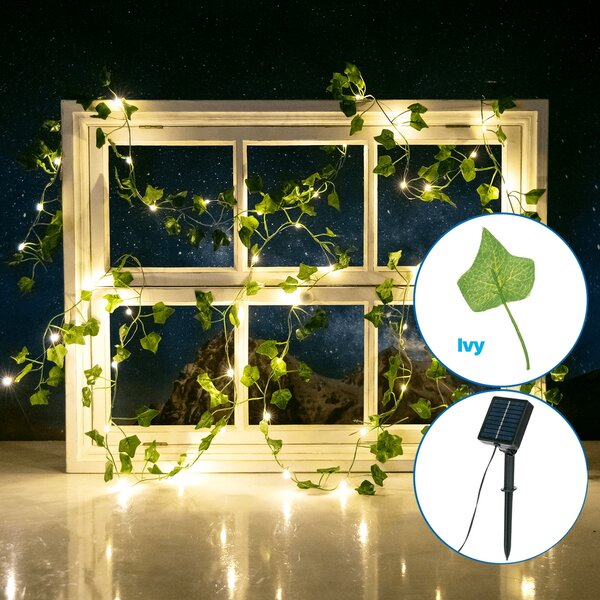 Catena decorata con foglie di edera a energia solare 50 Led 5 metri Bianco caldo Aigostar