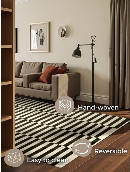 Tappeto bianco e nero in lana reversibile/tessuto a mano 200x300 cm Donna – Hanse Home