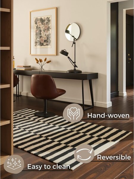 Tappeto bianco e nero in lana reversibile/tessuto a mano 120x180 cm Donna – Hanse Home