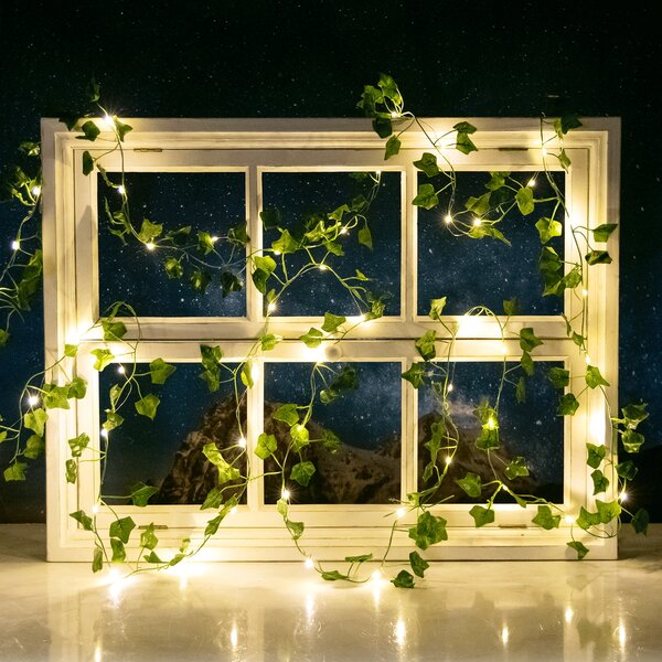 Catena decorata con foglie di edera a energia solare 50 Led 5 metri Bianco caldo Aigostar