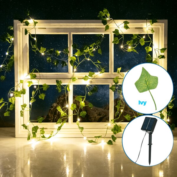 Catena decorata con foglie di edera a energia solare 100 Led 10 metri Bianco caldo Aigostar