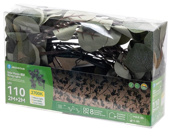 Catena decorata rami di ulivo a energia solare 60 Led 2 metri Bianco caldo Aigostar