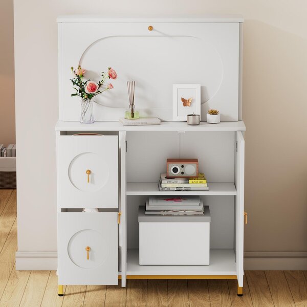 Credenza cucina alta con ripiani e tavolo da lavoro pieghevole, armadio cucina dispensa,100×51×150 cm, bianco | Aosom Italy