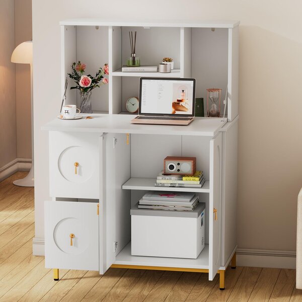 Credenza cucina alta con ripiani e tavolo da lavoro pieghevole, armadio cucina dispensa,100×51×150 cm, bianco | Aosom Italy