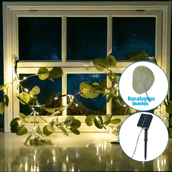 Catena decorata rami di ulivo a energia solare 60 Led 2 metri Bianco caldo Aigostar
