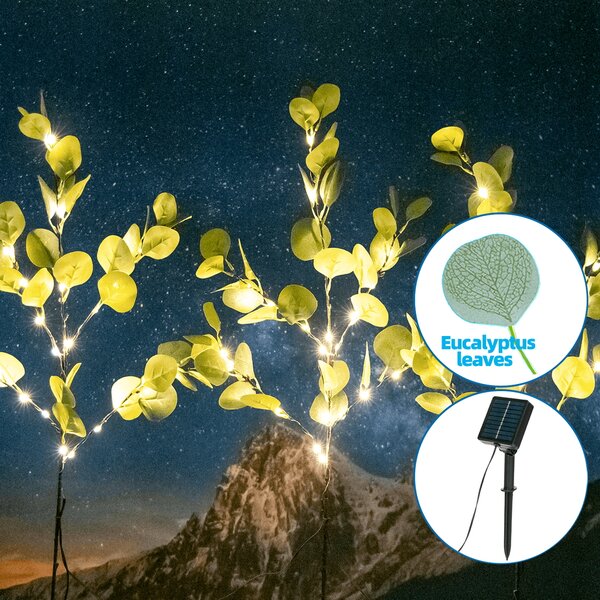 Catena decorata 3 rami di eucalipto a energia solare 60 Led Bianco caldo Aigostar