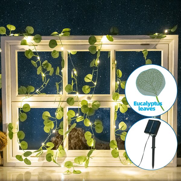 Catena decorata con foglie di eucalipto a energia solare 50 Led 5 metri Bianco caldo Aigostar
