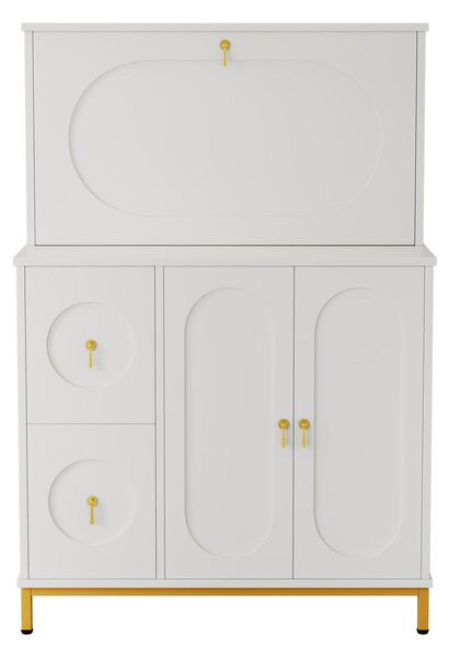 Credenza cucina alta con ripiani e tavolo da lavoro pieghevole, armadio cucina dispensa,100×51×150 cm, bianco | Aosom Italy