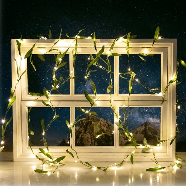 Catena decorata con foglie di ulivo a energia solare 50 Led 2 metri Bianco caldo Aigostar