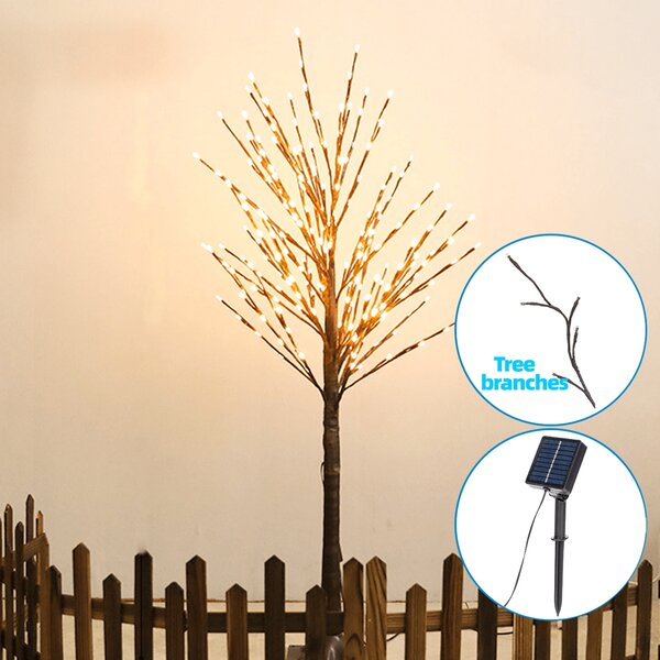 Albero luminoso Led rattan con tronco e base 120 cm Bianco caldo 2700K con pannello solare Aigostar