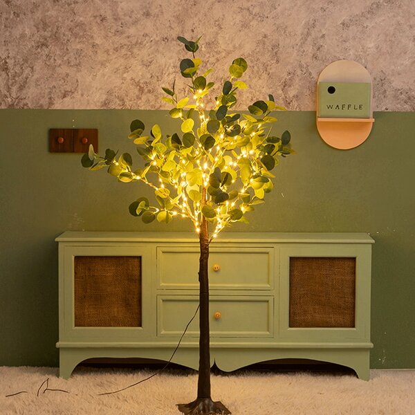 Albero luminoso Led eucalipto con tronco e base 60 cm Bianco caldo 2700K con pannello solare Aigostar