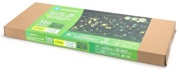 Siepe artificiale luminosa 102 Led a energia solare Recinzione grigliato in legno con foglie di eucalipto da 2 metri alta 50cm Bianco caldo Aigostar
